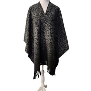 Animal Print Gray and Black Shawl with Fringe